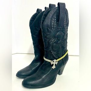 Very Volatile Western Black Jewel Charm Boots size 7 1/2